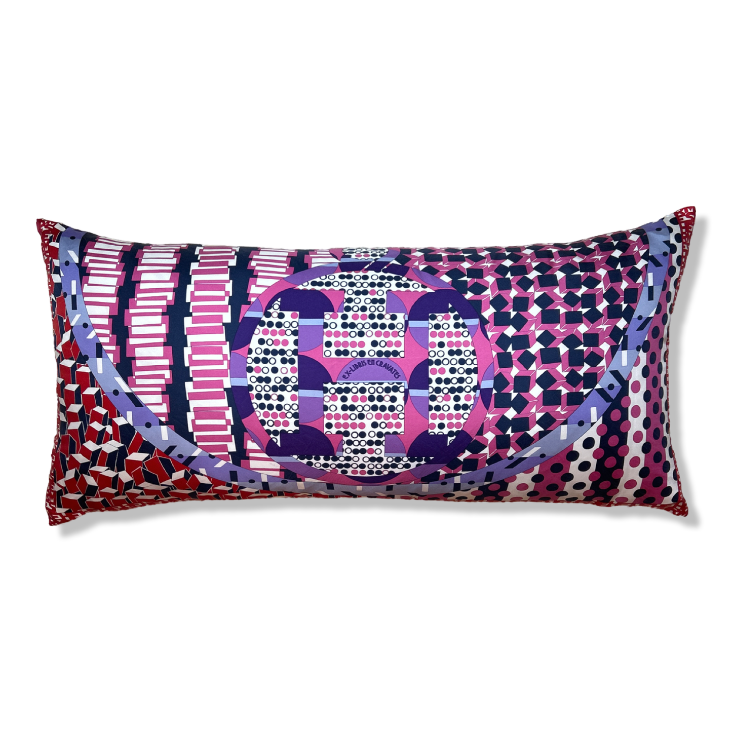 Ex Libris en Cravates Vintage Silk Scarf Lumbar Pillow 35"