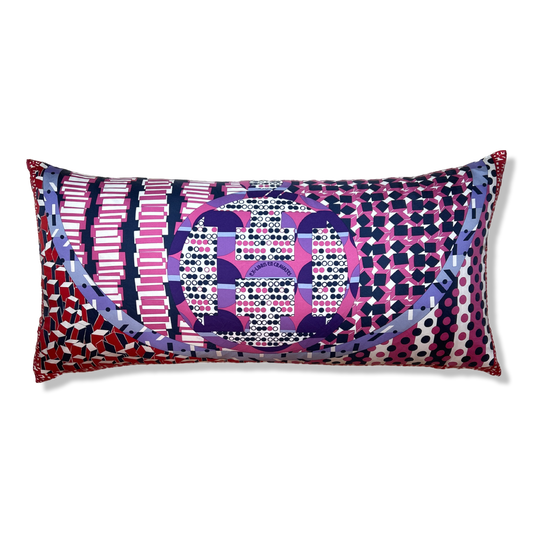 Ex Libris en Cravates Vintage Silk Scarf Lumbar Pillow 35"