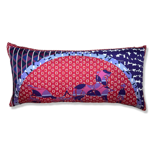 Ex Libris en Cravates Vintage Silk Scarf Lumbar Pillow 35"