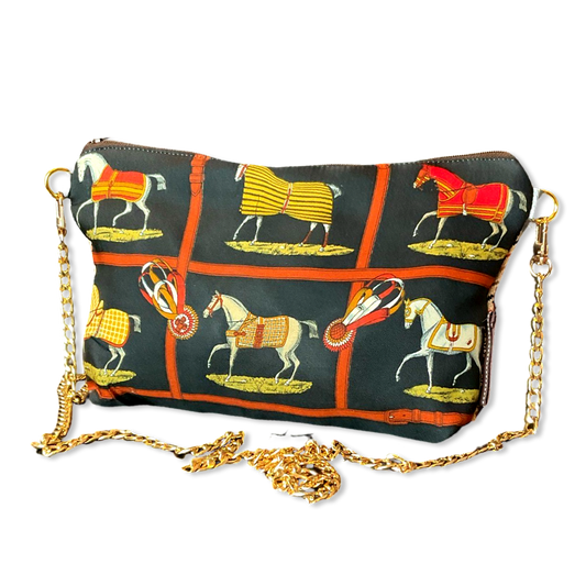 Petites Chevaux Noir Vintage Scarf Crossbody Bag