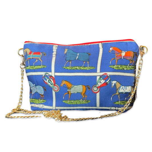 Petites Chevaux Blue Vintage Scarf Crossbody Bag