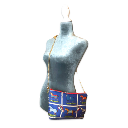 Petites Chevaux Blue Vintage Scarf Crossbody Bag