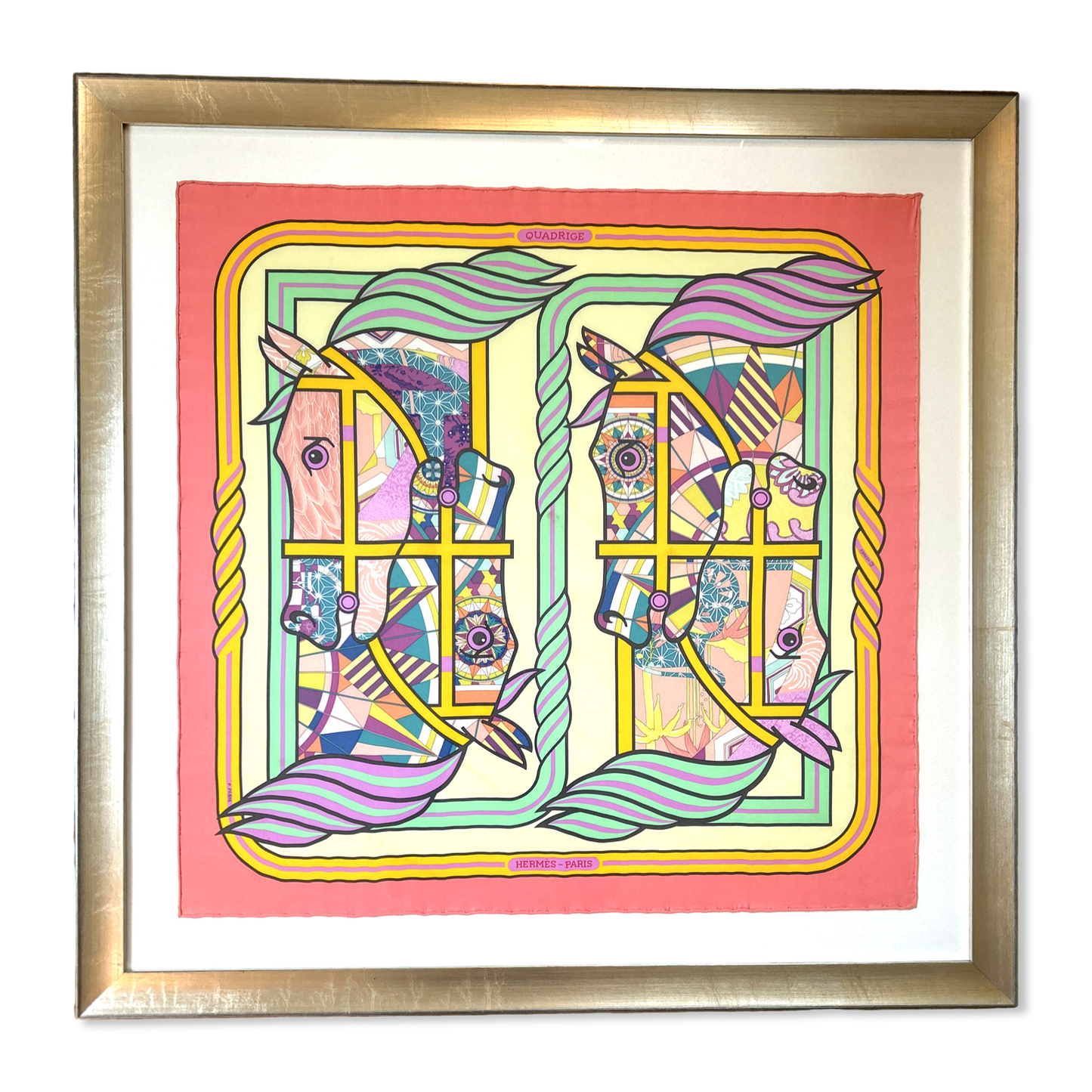 Quadrige Framed Vintage Silk Scarf 34"