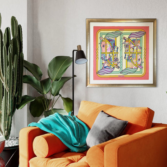 Quadrige Framed Vintage Silk Scarf 34"
