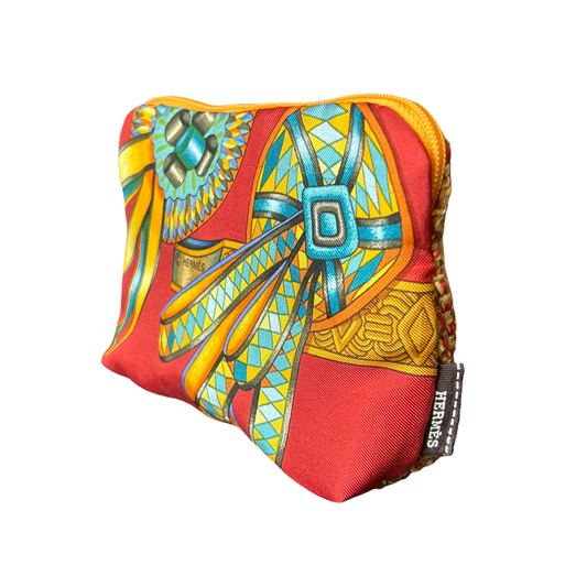 Rubans du Cheval Venetian Red Vintage Silk Scarf Beauty Bag