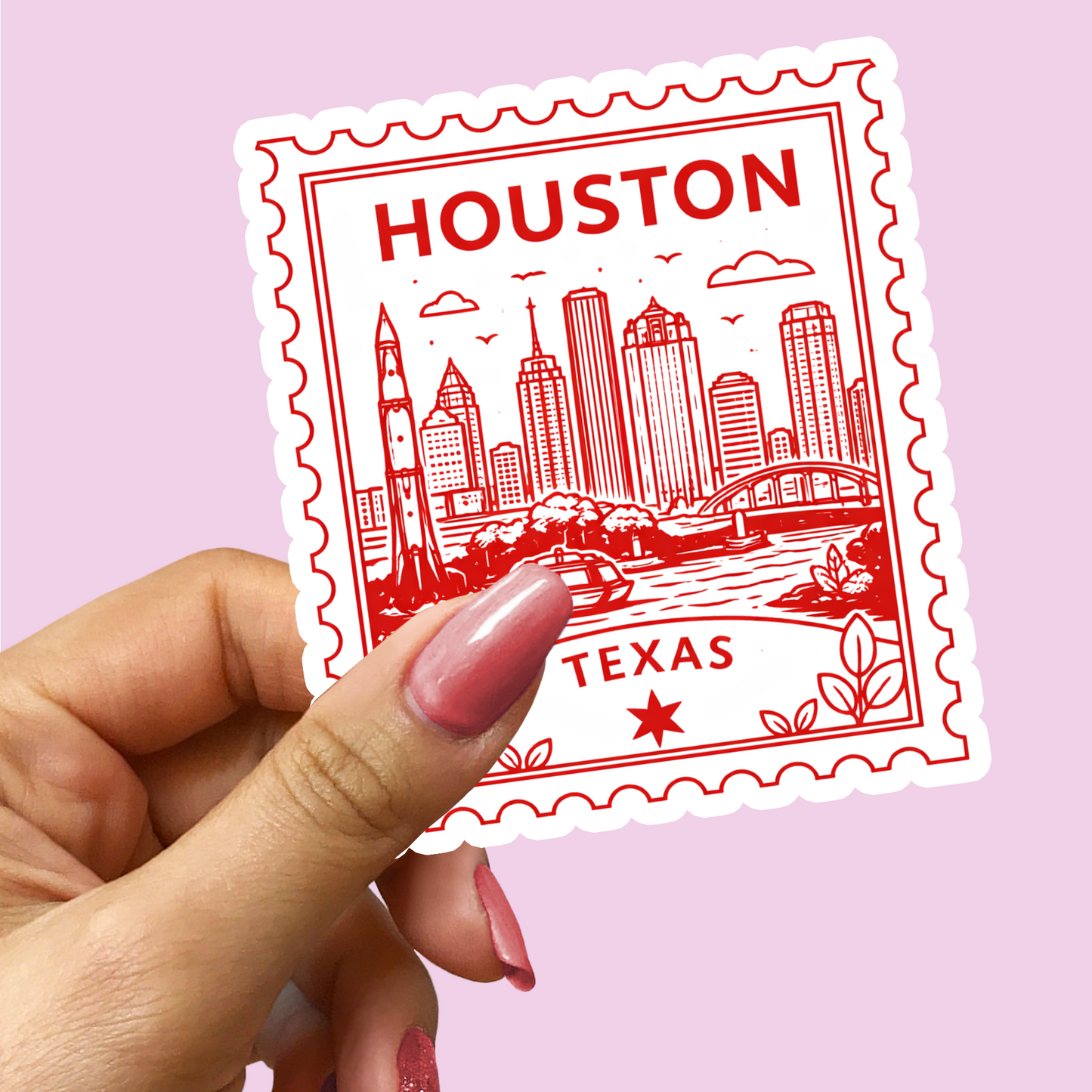 Houston Texas Retro Postage Stamp Sticker