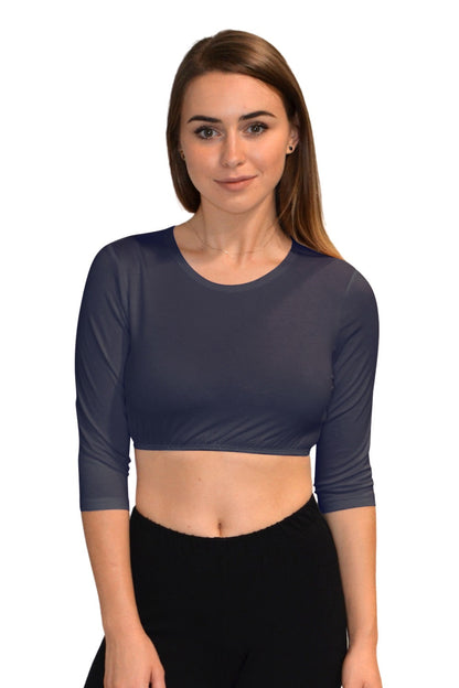 Plus Size Crop Top 3/4 Sleeve with Jewel Neckline
