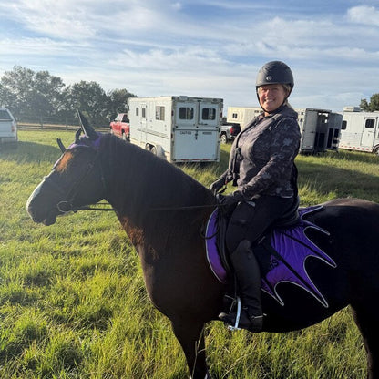 Purple Horse Dragon Saddle Pad, Ear Bonnet & Horse Boot Set
