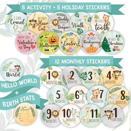 Baby Milestone Stickers Set of 24 - Safari