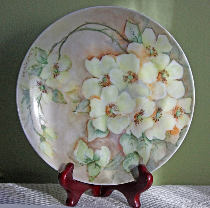 Bavarian Porcelain Plate, Hand-Painted Cherry Blossom Decor, Buckmaster