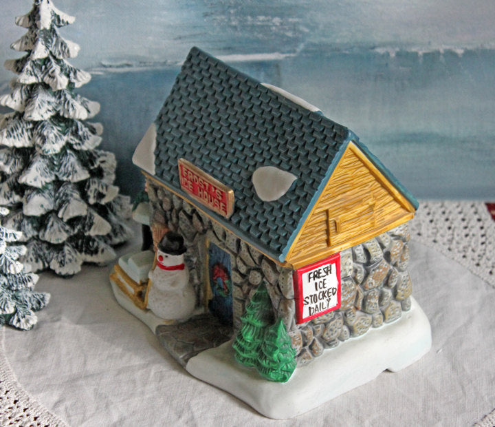 Dickens Christmas Towne Frost’s Ice House – Hand-Painted Porcelain Village Building with Light Kit, Holiday Decor