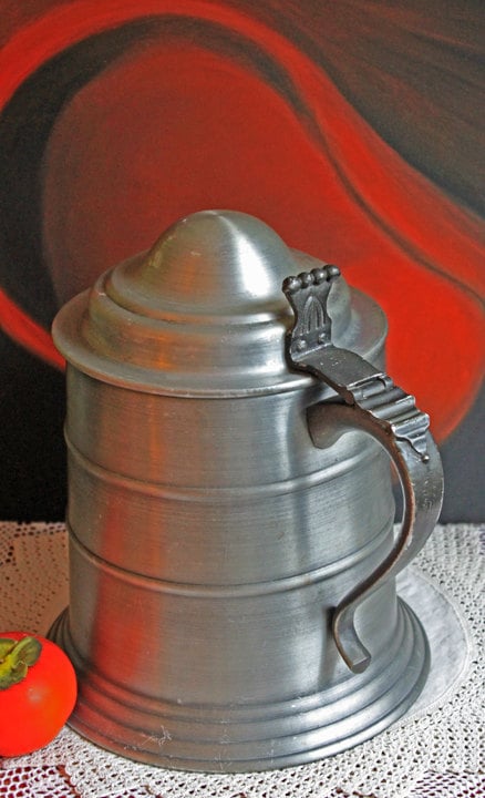 Vintage Ice Bucket with Lid and Plastic Insert - Metal Jug with Ornate Handle