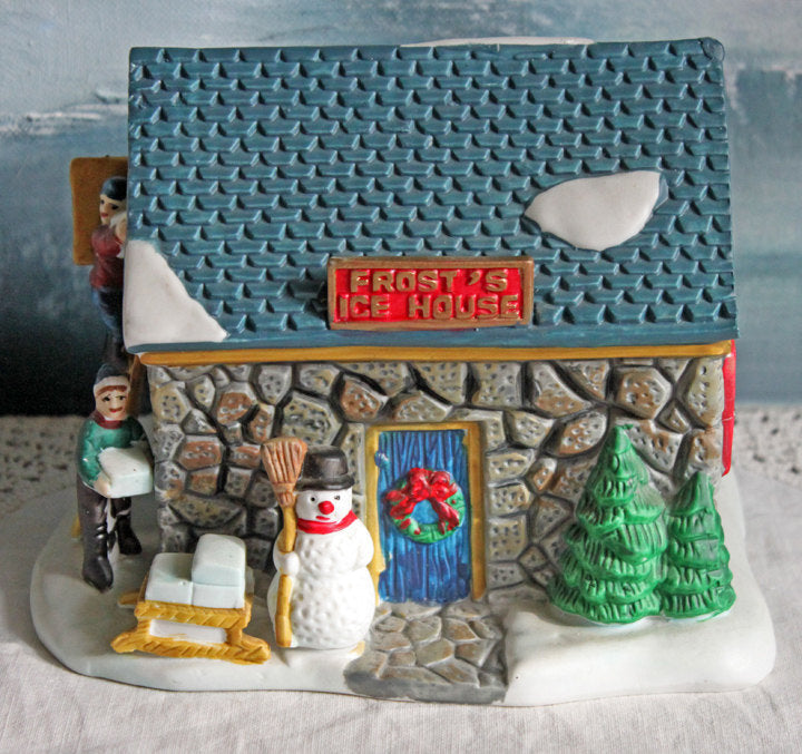 Dickens Christmas Towne Frost’s Ice House – Hand-Painted Porcelain Village Building with Light Kit, Holiday Decor