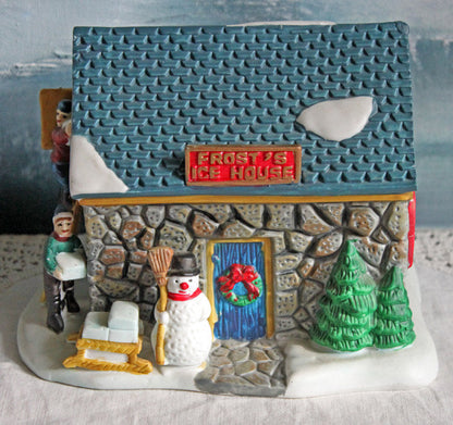 Dickens Christmas Towne Frost’s Ice House – Hand-Painted Porcelain Village Building with Light Kit, Holiday Decor