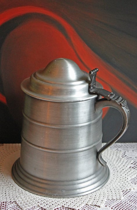Vintage Ice Bucket with Lid and Plastic Insert - Metal Jug with Ornate Handle