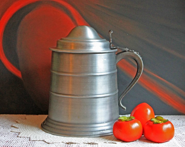 Vintage Ice Bucket with Lid and Plastic Insert - Metal Jug with Ornate Handle
