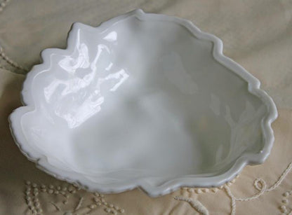Antique Westmoreland Milk Glass Bowl with Embossed Grapes & Vines Motif and Scalloped Edge. White Oval Serving Dish. Table Kitchen Decor.