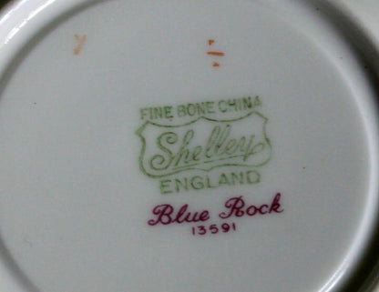 Antique Shelley Porcelain Cup and Saucer: Blue Rock Floral Pattern