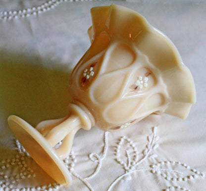 Hand Painted Westmoreland Milk Glass Footed Bowl - Signed by Artist