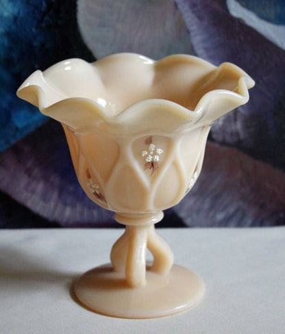 Hand Painted Westmoreland Milk Glass Footed Bowl - Signed by Artist