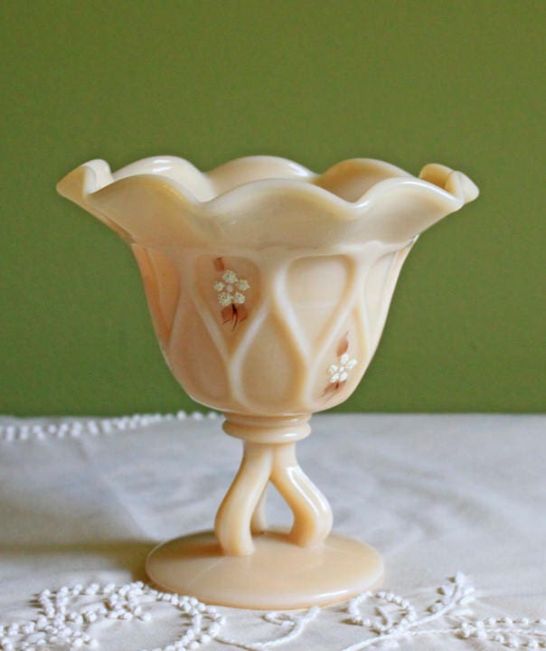 Hand Painted Westmoreland Milk Glass Footed Bowl - Signed by Artist