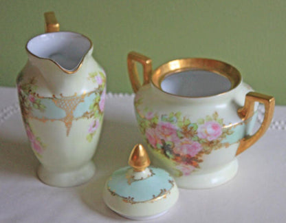 Antique H & C Selb Bavarian Porcelain Creamer and Sugar Bowl with Lid