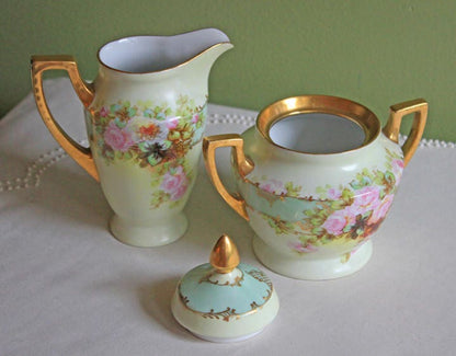 Antique H & C Selb Bavarian Porcelain Creamer and Sugar Bowl with Lid