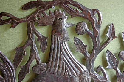 Large Hand-Cut Metal Rooster Wall Art: Country Folk Decor