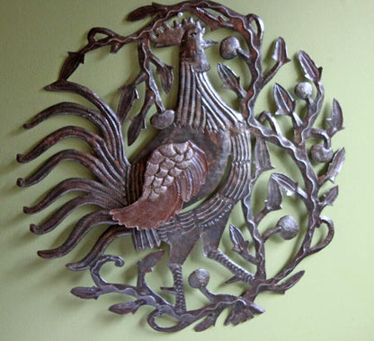 Large Hand-Cut Metal Rooster Wall Art: Country Folk Decor