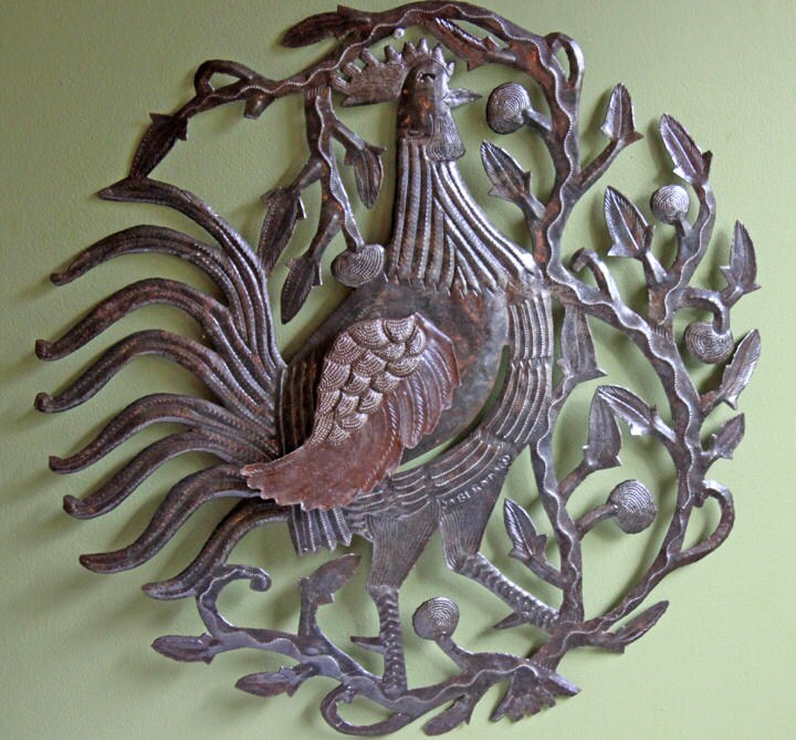 Large Hand-Cut Metal Rooster Wall Art: Country Folk Decor