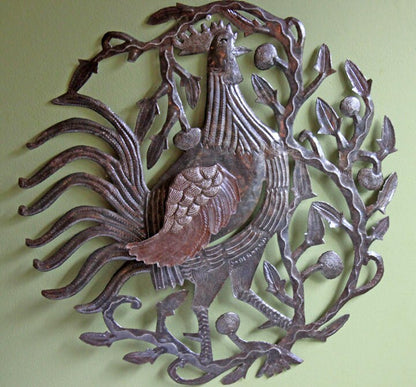 Large Hand-Cut Metal Rooster Wall Art: Country Folk Decor