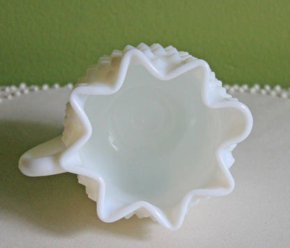 Vintage Milk Glass Creamer, Hobnail Scalloped Sauce Dish