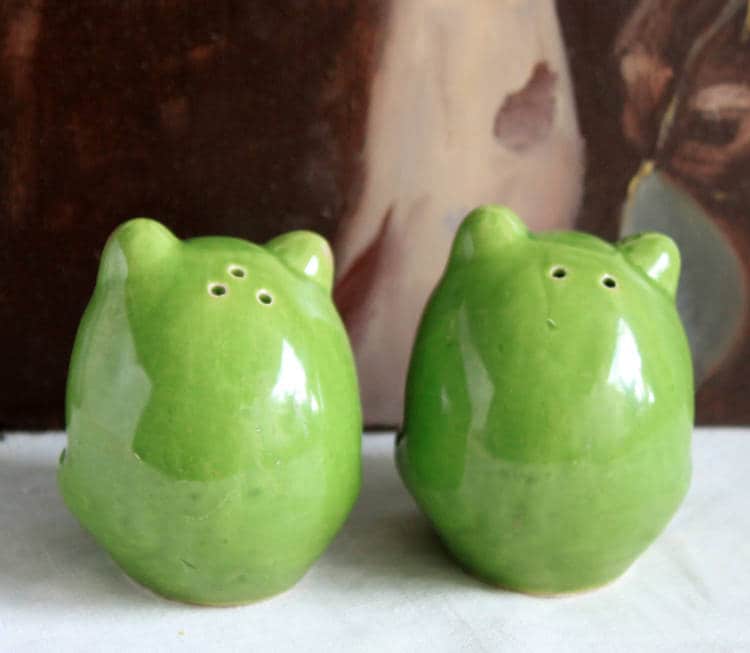 Salt and Pepper Whimsical Frog Shakers with Red Bow Ties