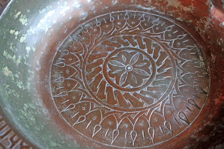 Antique Indian Hammered Copper Bowl – Large Hand-Pounded Tinned Rustic Pan
