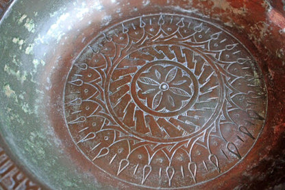Antique Indian Hammered Copper Bowl – Large Hand-Pounded Tinned Rustic Pan