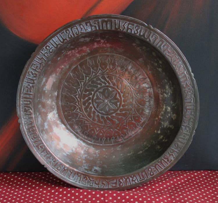 Antique Indian Hammered Copper Bowl – Large Hand-Pounded Tinned Rustic Pan