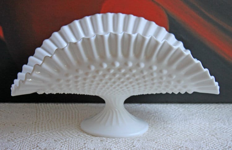 Banana Bowl. Westmoreland Vintage Milk Glass Pedestal Bowl. Reticulated Edge and Doric Stand. Table Centerpiece.