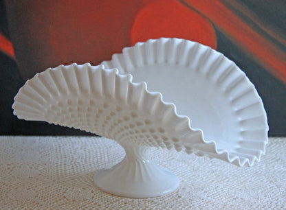 Banana Bowl. Westmoreland Vintage Milk Glass Pedestal Bowl. Reticulated Edge and Doric Stand. Table Centerpiece.