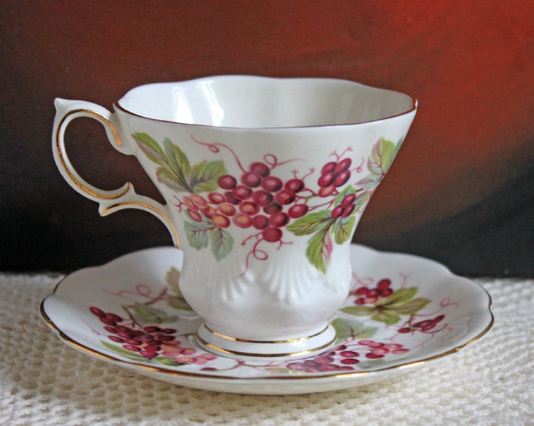 Vintage Royal Albert Bone China Cup and Saucer: Harvest Grapes Design
