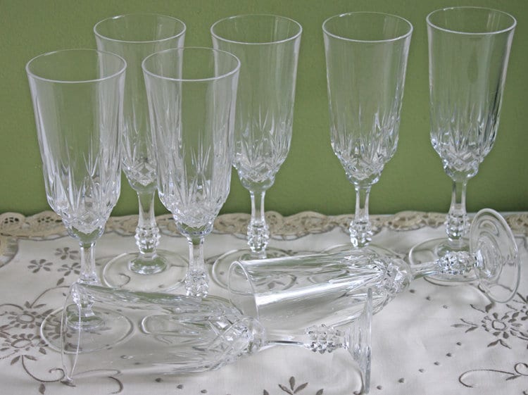 Vintage Crystal Stemware Glasses - Set of 8, Ornate Stem Barware