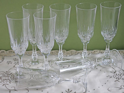 Vintage Crystal Stemware Glasses - Set of 8, Ornate Stem Barware