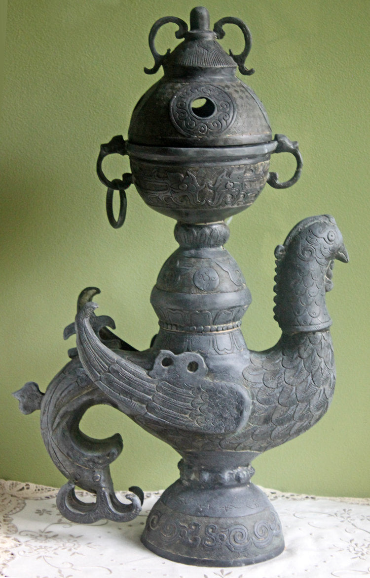 Antique Bronze Bird Incense Burner, Asian Ritual Vessel