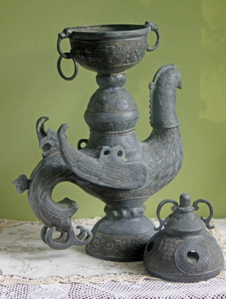 Antique Bronze Bird Incense Burner, Asian Ritual Vessel