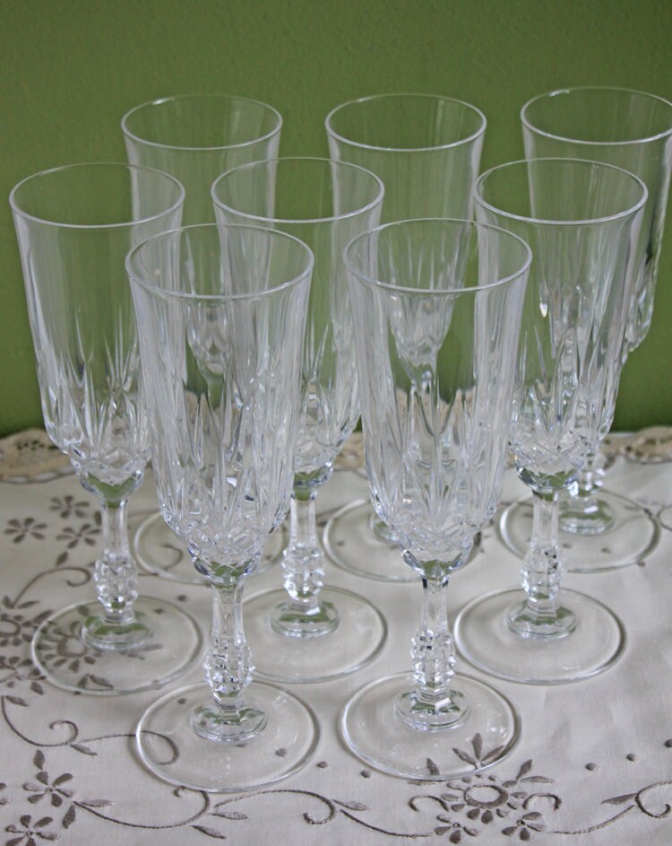 Vintage Crystal Stemware Glasses - Set of 8, Ornate Stem Barware