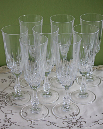 Vintage Crystal Stemware Glasses - Set of 8, Ornate Stem Barware