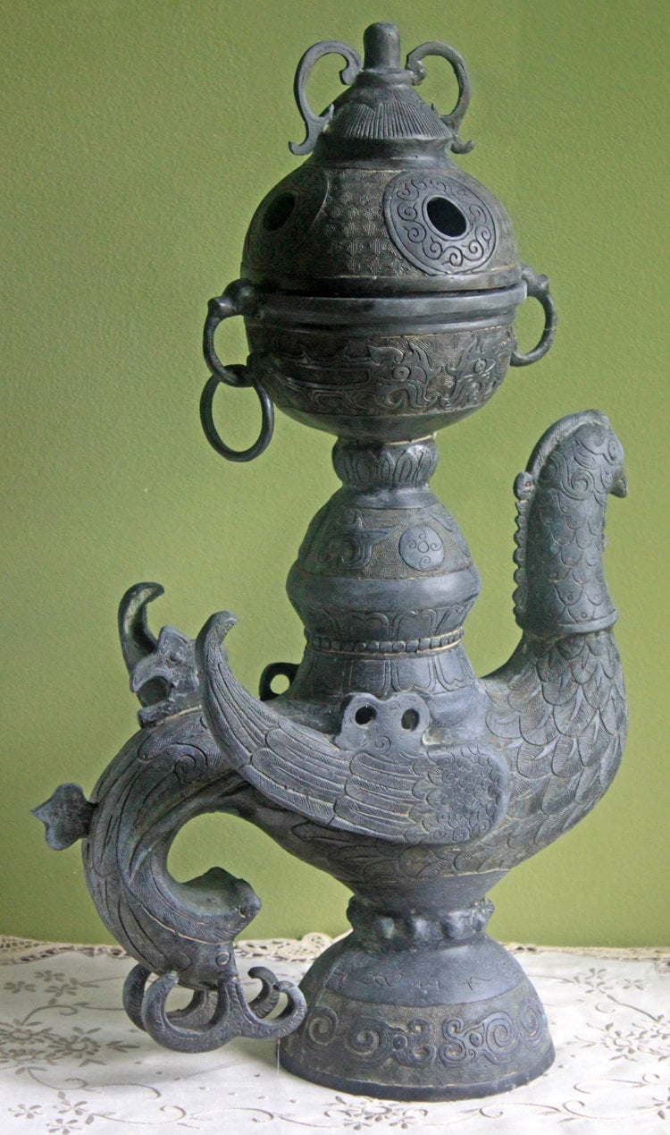 Antique Bronze Bird Incense Burner, Asian Ritual Vessel