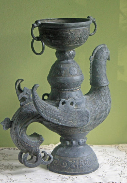 Antique Bronze Bird Incense Burner, Asian Ritual Vessel
