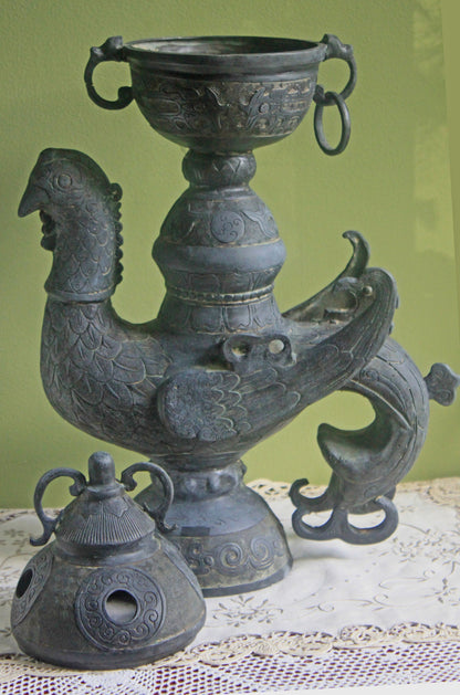 Antique Bronze Bird Incense Burner, Asian Ritual Vessel