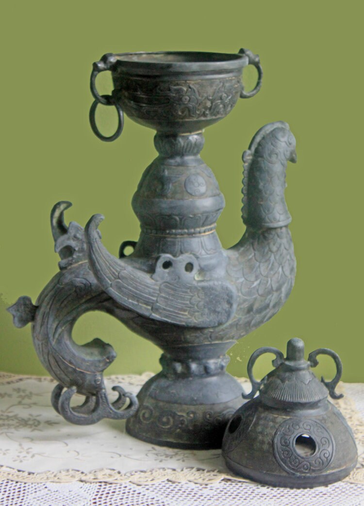 Antique Bronze Bird Incense Burner, Asian Ritual Vessel