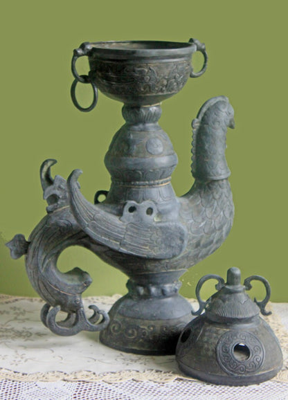 Antique Bronze Bird Incense Burner, Asian Ritual Vessel